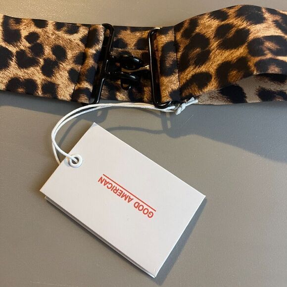 Good American Swim Belt XS 0 Leopard Animal Print Natural Matte Stretchy NEW - Picture 4 of 9
